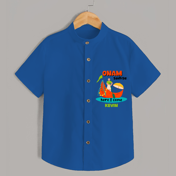 Onam Sadhya Is Here - Customised Shirt for kids - COBALT BLUE - 0 - 6 Months Old (Chest 23")