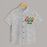 My First Onam Baby Shirt | Customizable Shirt for Onam Celebrations - GREY - 0 - 6 Months Old (Chest 23")