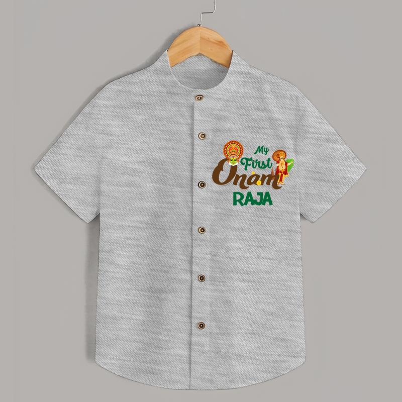 My First Onam Baby Shirt | Customizable Shirt for Onam Celebrations - GREY - 0 - 6 Months Old (Chest 23")