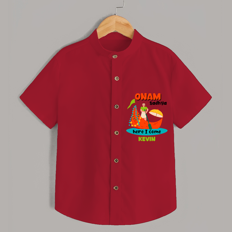 Onam Sadhya Is Here - Customised Shirt for kids - RED - 0 - 6 Months Old (Chest 23")