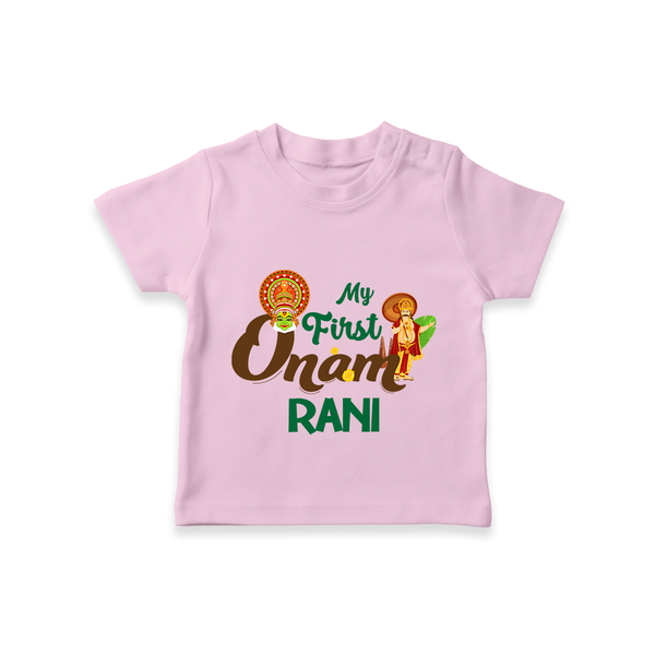 My First Onam Baby T-Shirt | Customizable T-Shirt for Onam Celebrations - BABY PINK - 0-5 Months Old (Chest 17")