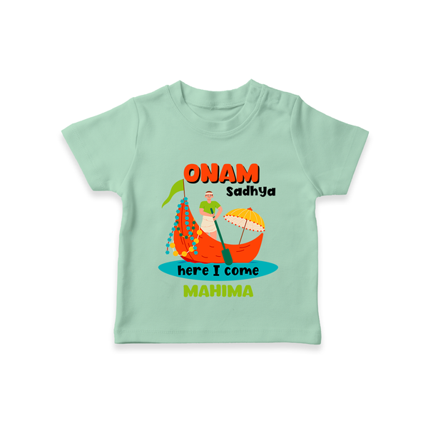 Onam Sadhya Is Here - Customised T-Shirt for kids - MINT GREEN - 0-5Month Old (Chest 17")