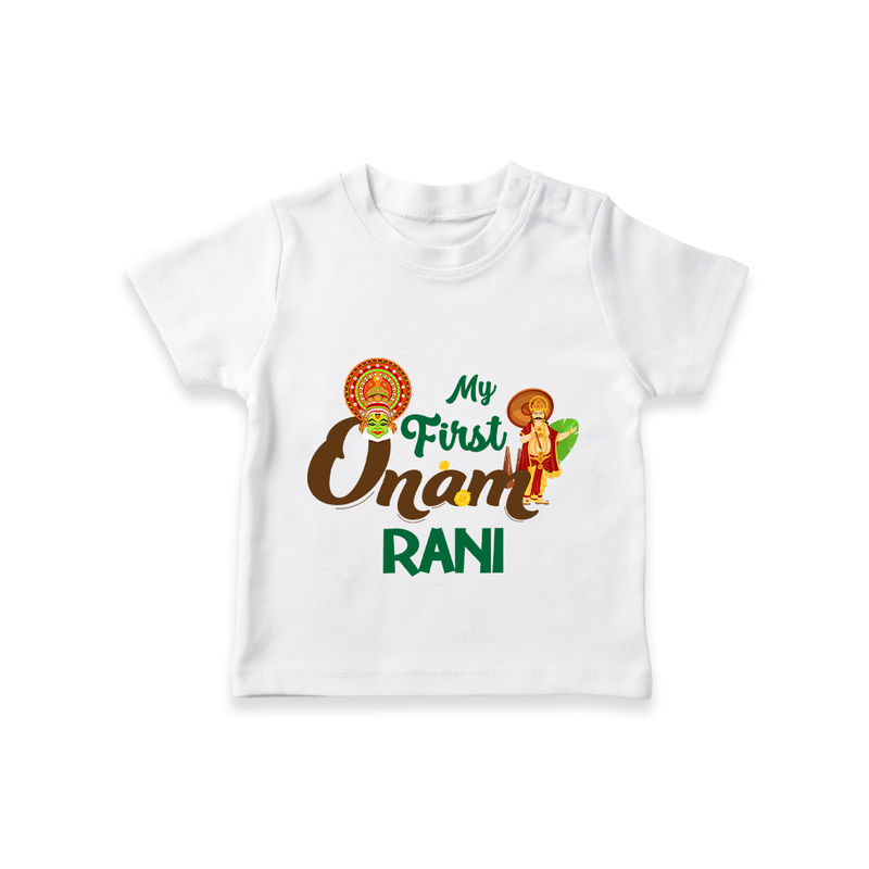 My First Onam Baby T-Shirt | Customizable T-Shirt for Onam Celebrations - WHITE - 0-5 Months Old (Chest 17")