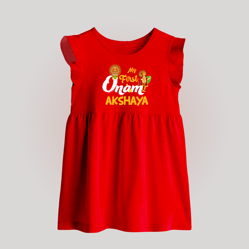 My First Onam Baby Frock | Customizable Baby Frock for Onam Celebrations - RED - 0 - 3 Months Old (Chest 17")