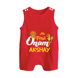My First Onam Baby Romper Suit / Sleeveless Romper | Customizable Romper Suit / Sleeveless Romper for Onam Celebrations - RED - 0 - 5 Months Old (Chest 18")