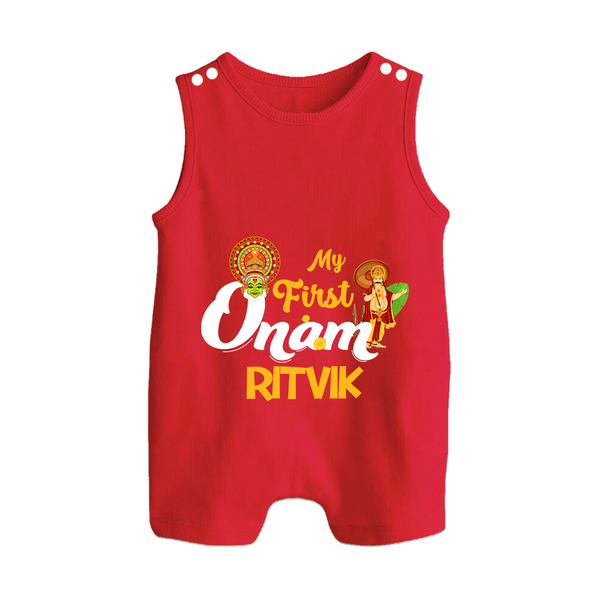 My First Onam Kathakali & King Mahabali Button Romper - RED - New Born (Chest 18")