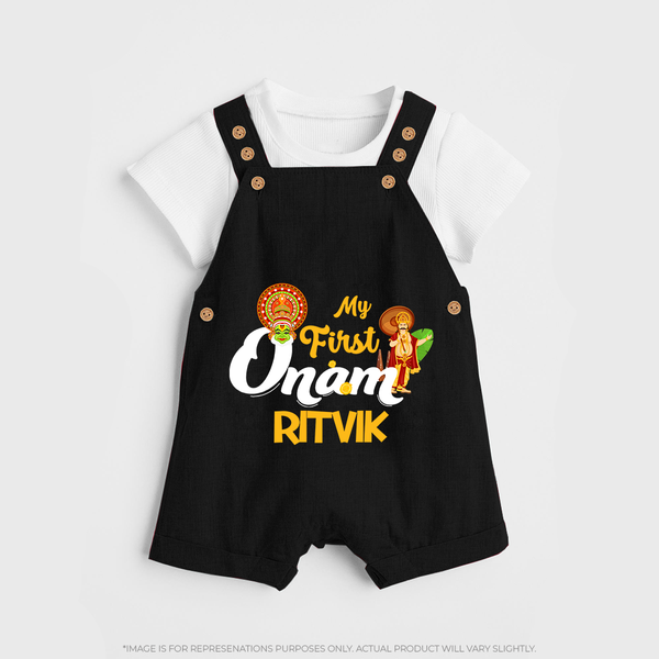 My First Onam Kathakali & King Mahabali Dungaree - BLACK - 0 - 5 Months Old (Chest 18")