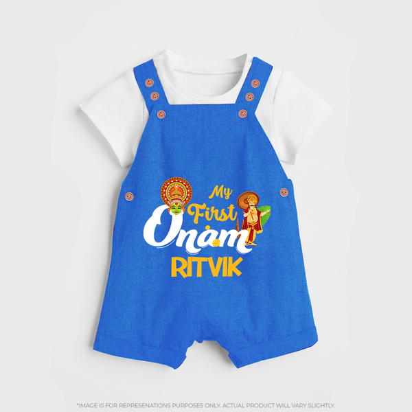 My First Onam Kathakali & King Mahabali Dungaree - COBALT BLUE - 0 - 5 Months Old (Chest 18")