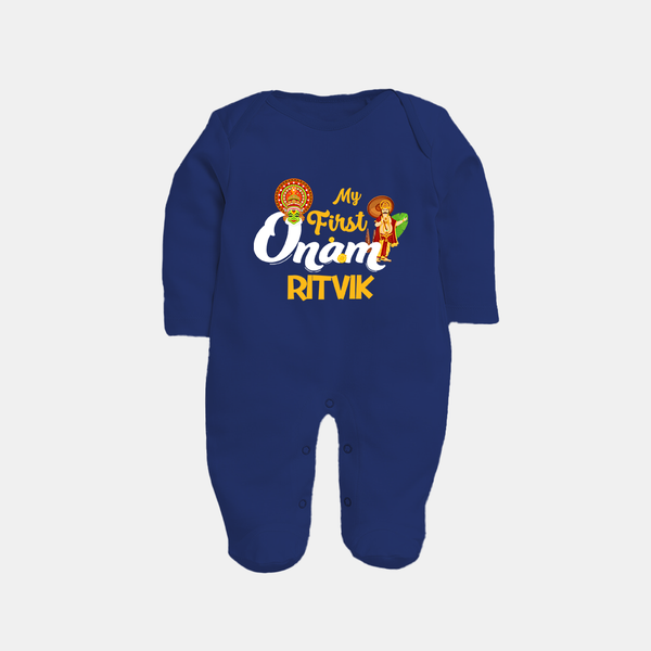 My First Onam Kathakali & King Mahabali Full Body Suit - NAVY BLUE - New Born (Chest 7.5")