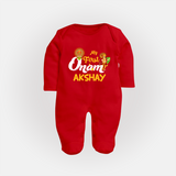 My First Onam Baby Sleep Suit | Customizable Sleep Suit for Onam Celebrations - RED - New Born (Chest 7.5")