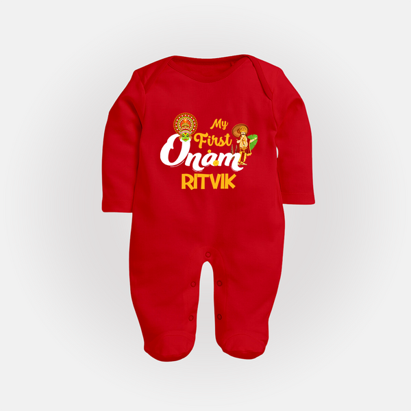 My First Onam Kathakali & King Mahabali Full Body Suit - RED - New Born (Chest 7.5")