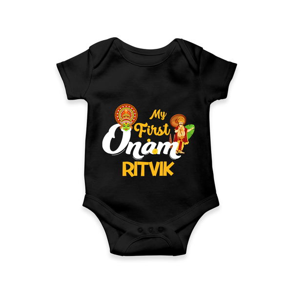 My First Onam Kathakali & King Mahabali Romper - BLACK - New Born (Chest 14")