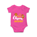 My First Onam Baby Romper / Onesie | Customizable Romper / Onesie for Onam Celebrations - HOT PINK - New Born (Chest 14")