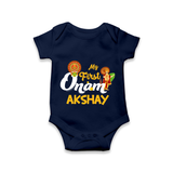 My First Onam Baby Romper / Onesie | Customizable Romper / Onesie for Onam Celebrations - NAVY BLUE - New Born (Chest 14")