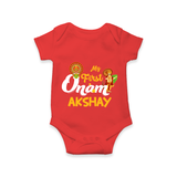 My First Onam Baby Romper / Onesie | Customizable Romper / Onesie for Onam Celebrations - RED - New Born (Chest 14")