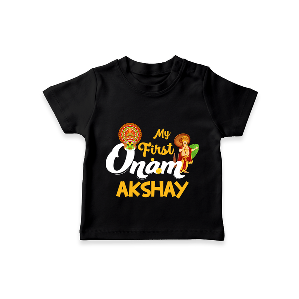 My First Onam Baby T-Shirt | Customizable T-Shirt for Onam Celebrations - BLACK - 0-5 Months Old (Chest 17")