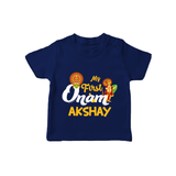 My First Onam Baby T-Shirt | Customizable T-Shirt for Onam Celebrations - NAVY BLUE - 0-5 Months Old (Chest 17")