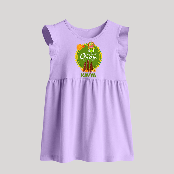 My First Onam Baby Frock for Baby | Personalized Baby Frock for Onam Festivities - LILAC - 0 - 3 Months Old (Chest 17")