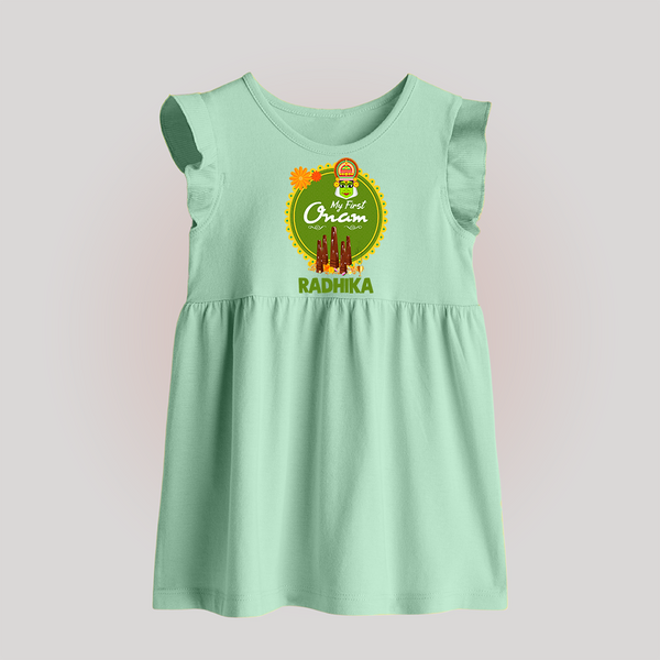 My First Onam Kerala Heritage Emblem Baby Frock - MINT GREEN - 0 - 3 Months Old (Chest 17")