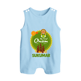 My First Onam Kerala Heritage Emblem Button Romper - BABY BLUE - New Born (Chest 18")