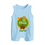 My First Onam Romper Suit / Sleeveless Romper for Baby | Personalized Baby Romper Suit / Sleeveless Romper for Onam Festivities - BABY BLUE - 0 - 5 Months Old (Chest 18")