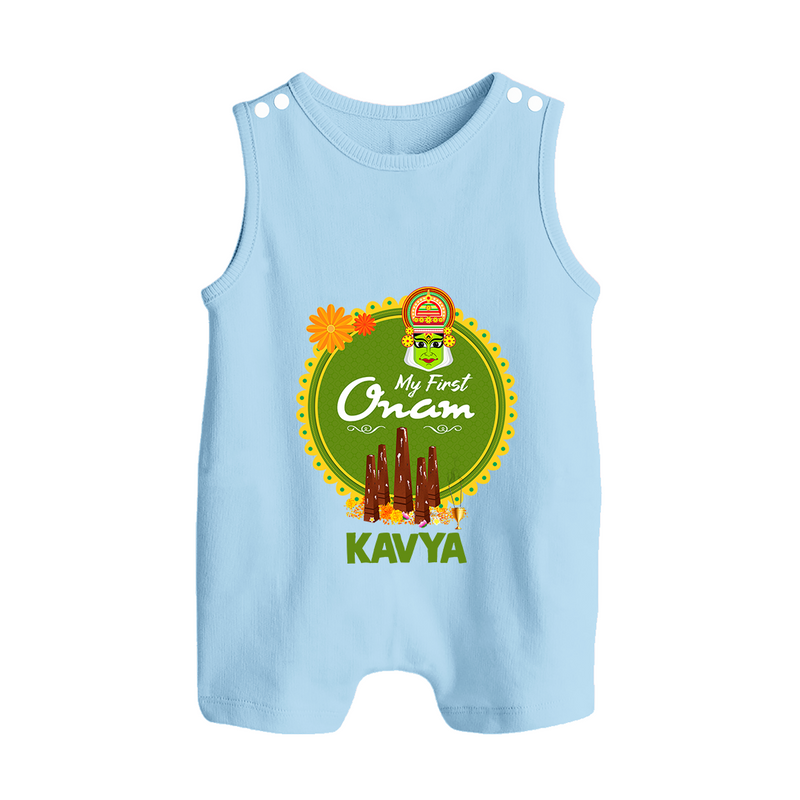 My First Onam Romper Suit / Sleeveless Romper for Baby | Personalized Baby Romper Suit / Sleeveless Romper for Onam Festivities - BABY BLUE - 0 - 5 Months Old (Chest 18")