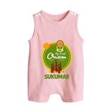 My First Onam Kerala Heritage Emblem Button Romper - BABY PINK - New Born (Chest 18")
