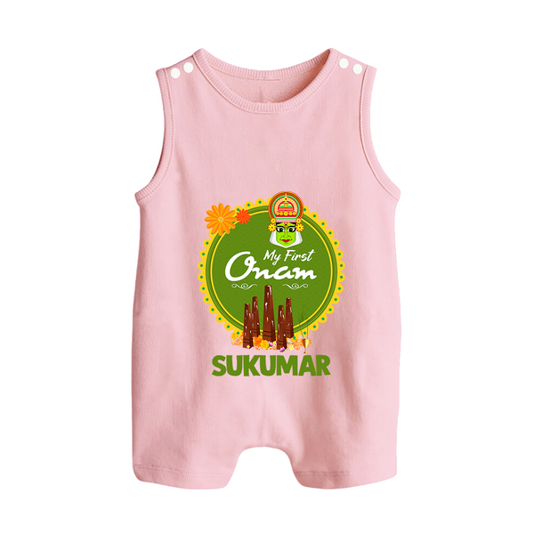 My First Onam Kerala Heritage Emblem Button Romper - BABY PINK - New Born (Chest 18")