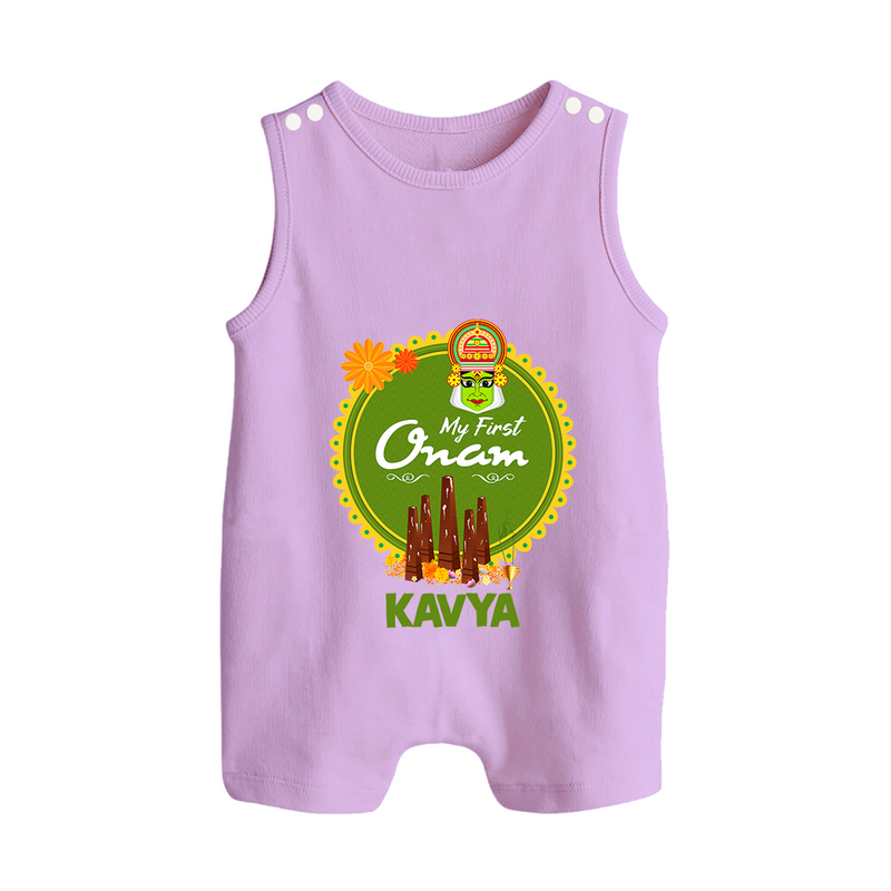 My First Onam Romper Suit / Sleeveless Romper for Baby | Personalized Baby Romper Suit / Sleeveless Romper for Onam Festivities - LILAC - 0 - 5 Months Old (Chest 18")