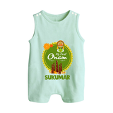 My First Onam Kerala Heritage Emblem Button Romper - MINT GREEN - New Born (Chest 18")