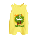 My First Onam Kerala Heritage Emblem Button Romper - PASTEL YELLOW - New Born (Chest 18")