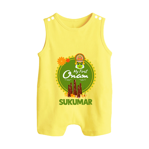My First Onam Kerala Heritage Emblem Button Romper - PASTEL YELLOW - New Born (Chest 18")