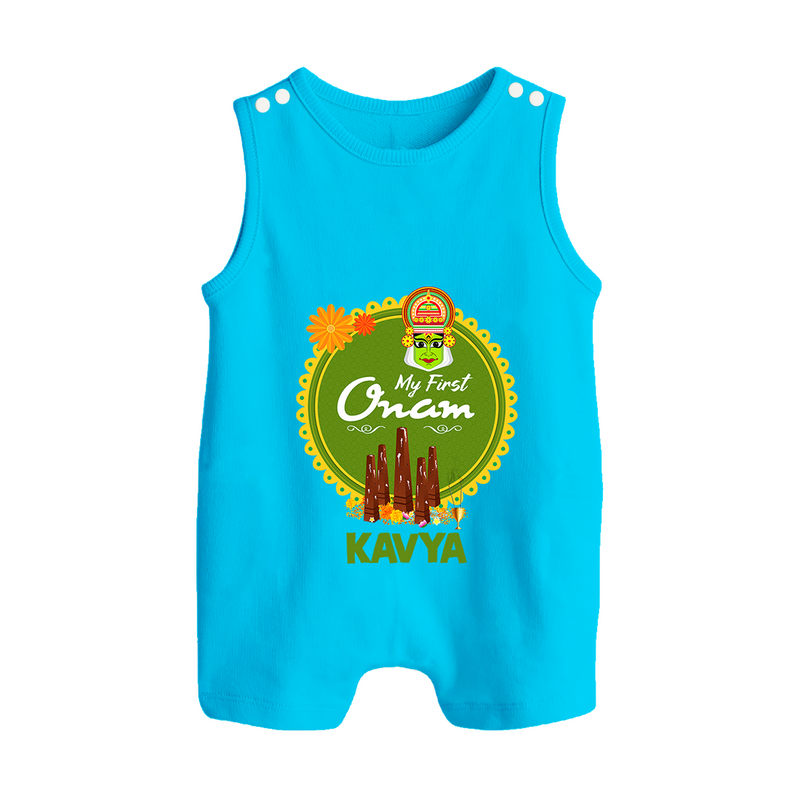 My First Onam Romper Suit / Sleeveless Romper for Baby | Personalized Baby Romper Suit / Sleeveless Romper for Onam Festivities - SKY BLUE - 0 - 5 Months Old (Chest 18")