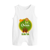 My First Onam Romper Suit / Sleeveless Romper for Baby | Personalized Baby Romper Suit / Sleeveless Romper for Onam Festivities - WHITE - 0 - 5 Months Old (Chest 18")