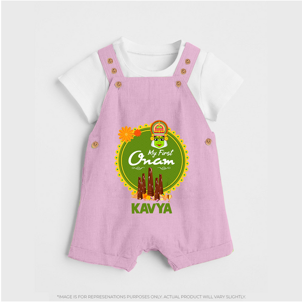 My First Onam Dungaree Set for Baby | Personalized Baby Dungaree Set for Onam Festivities - BABY PINK - 0 - 5 Months Old (Chest 18")