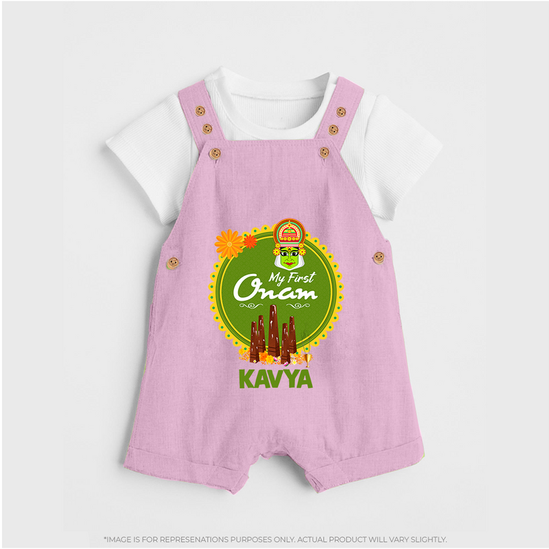 My First Onam Dungaree Set for Baby | Personalized Baby Dungaree Set for Onam Festivities - BABY PINK - 0 - 5 Months Old (Chest 18")