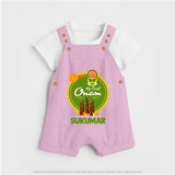 My First Onam Kerala Heritage Emblem Dungaree - BABY PINK - 0 - 5 Months Old (Chest 18")