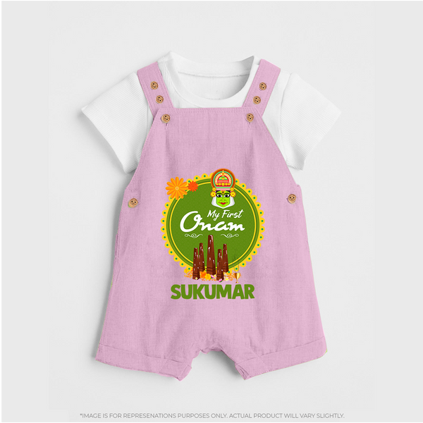 My First Onam Kerala Heritage Emblem Dungaree - BABY PINK - 0 - 5 Months Old (Chest 18")