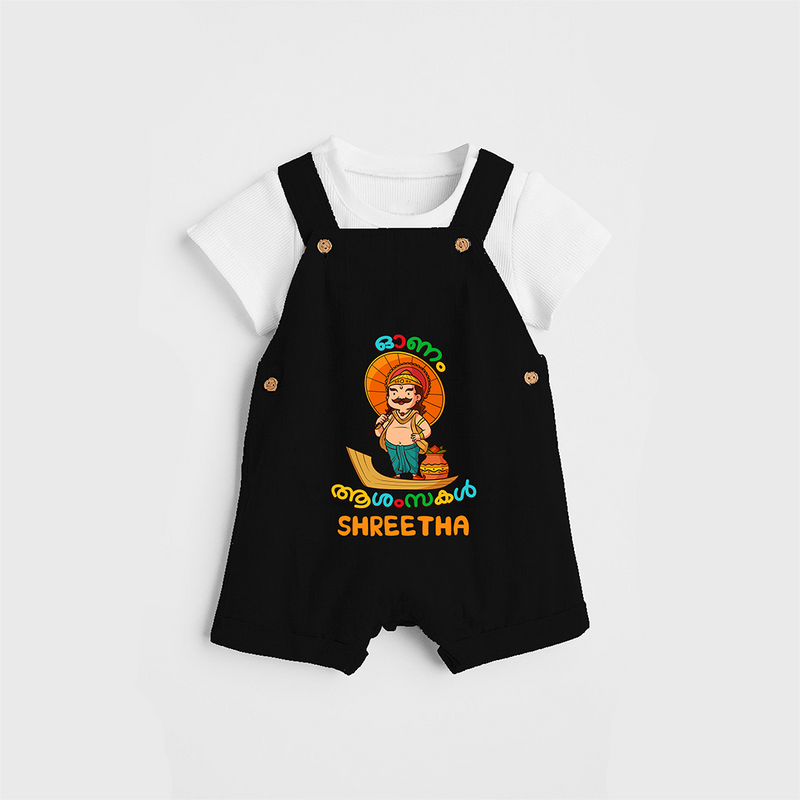 Onam Ashamsakal - Customised Dungaree for kids - BLACK - 0 - 5 Months Old (Chest 18")