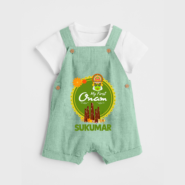 My First Onam Kerala Heritage Emblem Dungaree - MINT GREEN - 0 - 5 Months Old (Chest 18")
