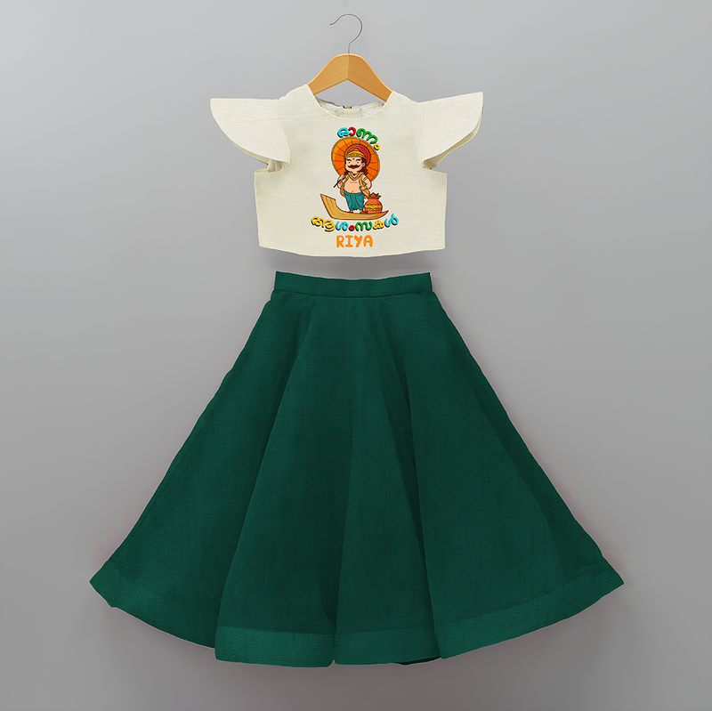 Onam Ashamsakal - Customised Crop Top and Skirt for kids - BOTTLE GREEN - 0-6 Month Old (Chest 20") (Frock Waist 20")