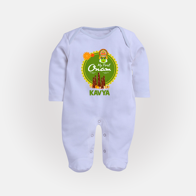 My First Onam Sleep Suit for Baby | Personalized Baby Sleep Suit for Onam Festivities - BABY BLUE - New Born (Chest 7.5")