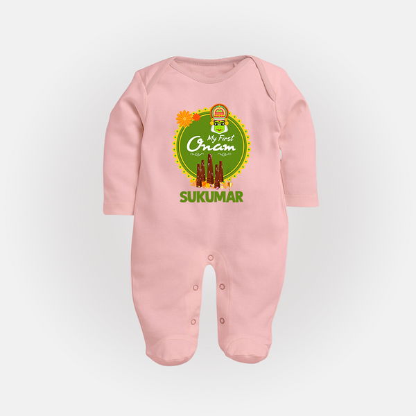 My First Onam Kerala Heritage Emblem Full Body Suit - BABY PINK - New Born (Chest 7.5")