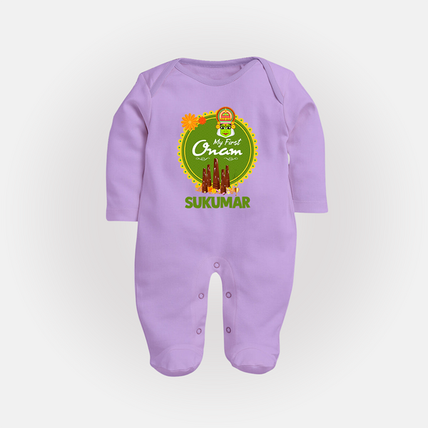 My First Onam Kerala Heritage Emblem Full Body Suit - LILAC - New Born (Chest 7.5")