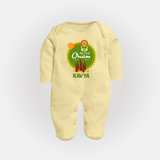My First Onam Sleep Suit for Baby | Personalized Baby Sleep Suit for Onam Festivities - PASTEL YELLOW - New Born (Chest 7.5")