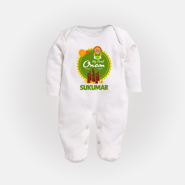 My First Onam Kerala Heritage Emblem Full Body Suit - WHITE - New Born (Chest 7.5")