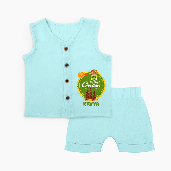 My First Onam Jabla Set for Baby | Personalized Baby Jabla Set for Onam Festivities - BABY BLUE - 0 - 3 Months Old (Chest 9.8")