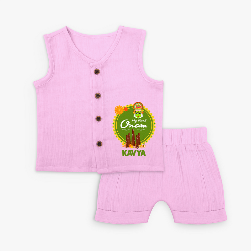 My First Onam Jabla Set for Baby | Personalized Baby Jabla Set for Onam Festivities - BABY PINK - 0 - 3 Months Old (Chest 9.8")