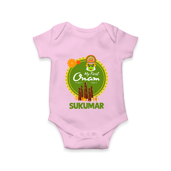 My First Onam Kerala Heritage Emblem Romper - BABY PINK - New Born (Chest 14")