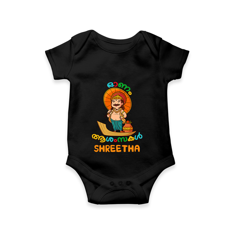 Onam Ashamsakal - Customised Onesies for kids - BLACK - 0-3Month Old (Chest 16")